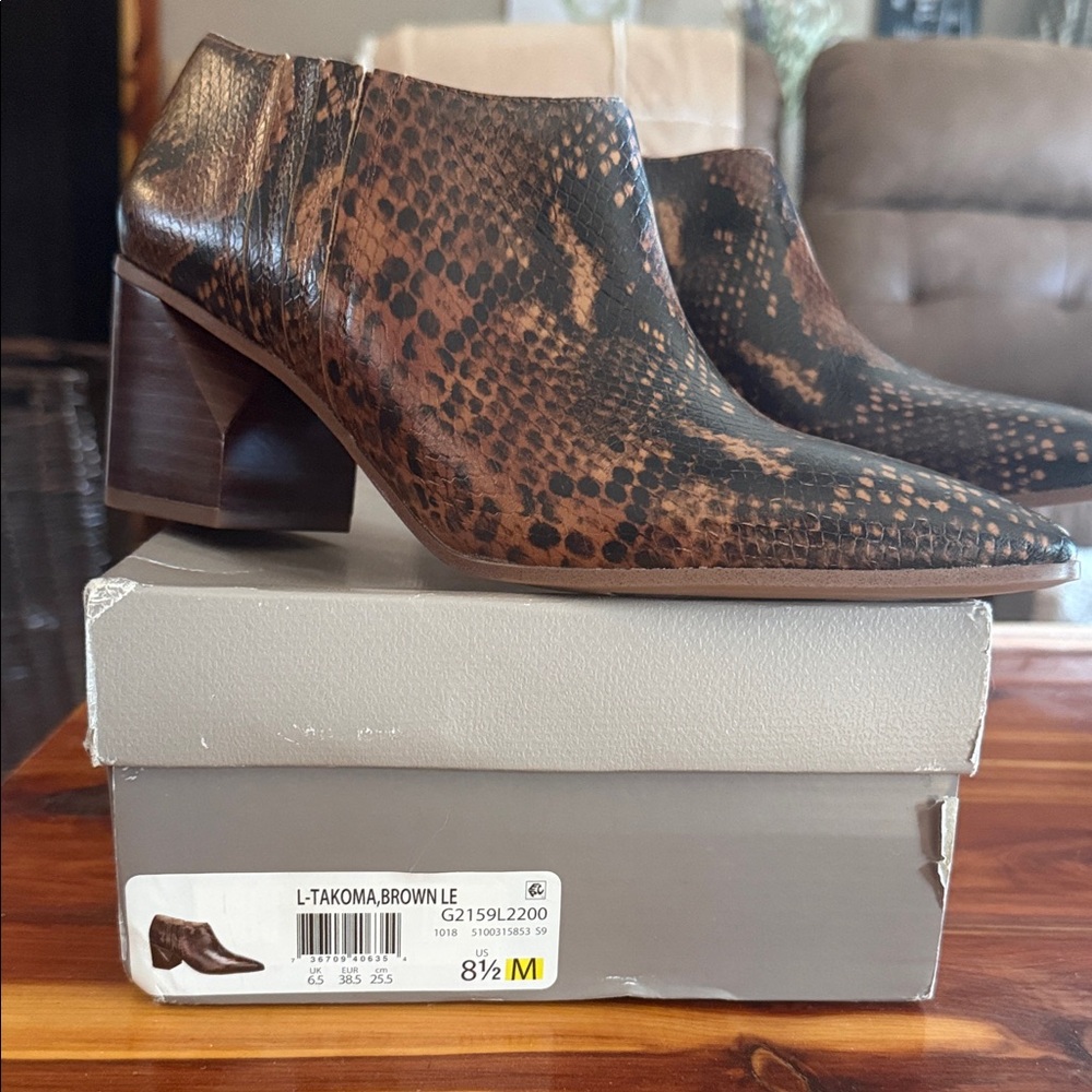 Brown Snake Print Ankle Boots